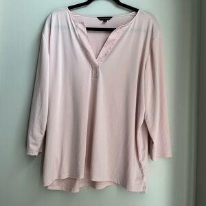Banana Republic Blush Pink 3/4 Sleeve Tunic Top Split Neck Soft Stretch XL